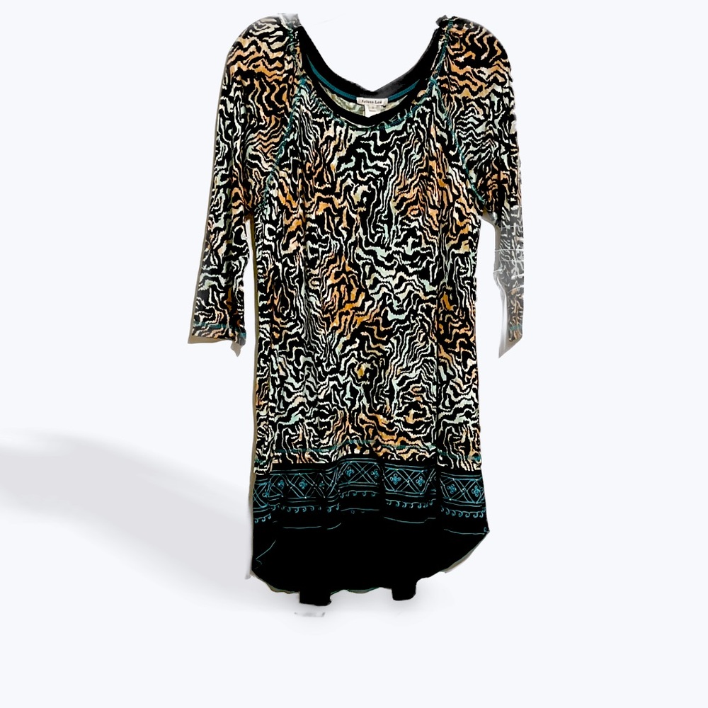 Krista Lee multi animal teal print SMALL 3/4 sleeves